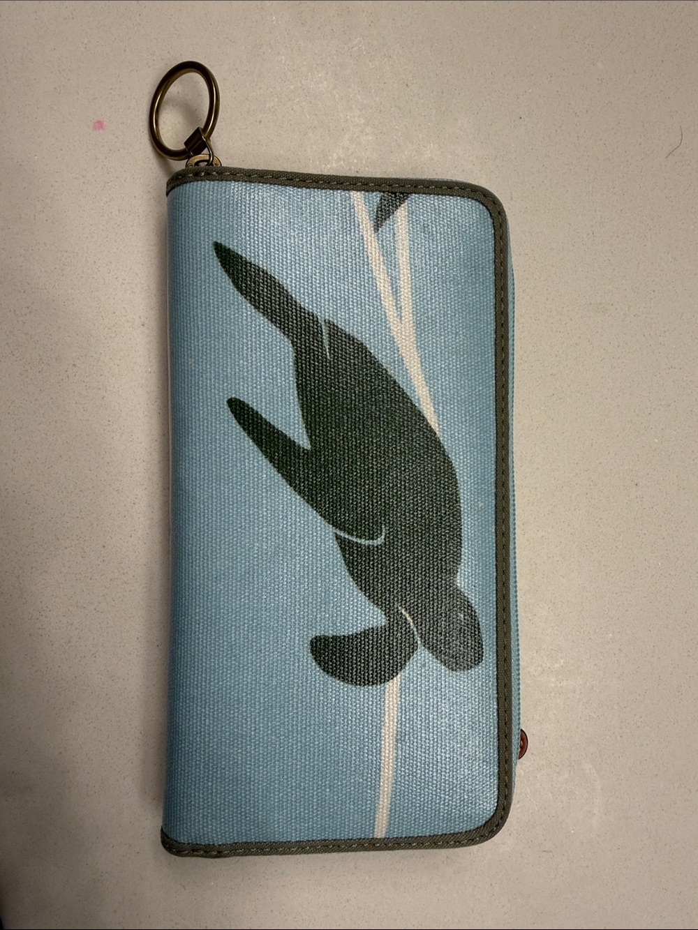 Fossil Light Blue Canvas Wallet with Green Turtle Motif - Picture 2 of 4